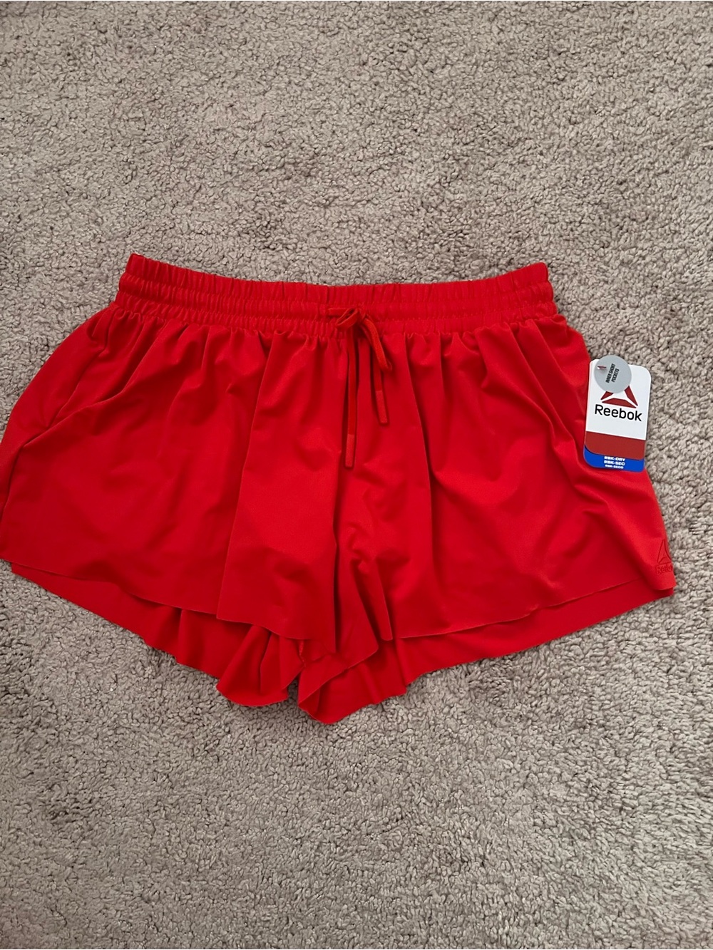 Reebok Women's Bright Red Athletic Shorts with Drawstring